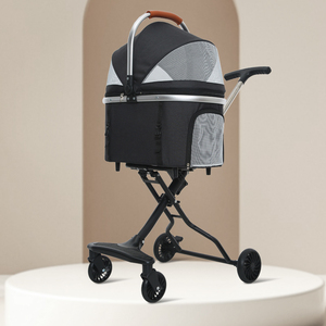 Poussette de transport pour animaux de compagnie (chats et chiens) 3-en-1, légère, de luxe, pliable d'une seule main, portable, pour l'extérieur et les voyages, design tendance et détachable - Product Image 2