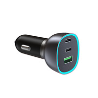 Cargador de Coche GC03 Dual PD30W 12-24V con Monitoreo de Voltaje, Salida Total de 45.5W, Luz Ambiental LED RGB, 2 Puertos USB-C + 1 Puerto USB-A