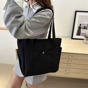 Sacs fourre-tout naturels grande capacité pour étudiants avec poche, sacs à dos en toile blanche pour femmes, sacs de travail et de cours - Product Image 5