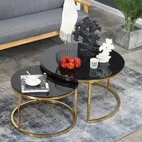 מבריק זכוכית קפה שולחן קפה עם שחור השיש סלון סט שולחנות מודרני עמדת טלוויזיה שולחן באיכות מתכתי