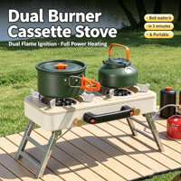 Réchaud à gaz de camping extérieur à double brûleur, cuisinière portable avec pieds pliables, barbecue pour pique-nique, randonnée, et événements en plein air