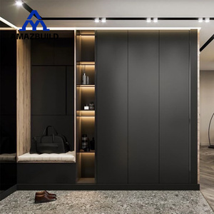 AMAZBUILD Lumière Maison de Luxe Armoires Personnalisées <span class=keywords><strong>Couloir</strong></span> Placard <span class=keywords><strong>Armoire</strong></span> en Bois avec Portes en Verre Cannelé - Product Image 3