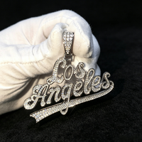 Pendentif Hip Hop Tendance en Argent Sterling 925 avec Moissanite VVS Entièrement Sertie, Style Cursif Los Angeles, Largeur 2,5 Pouces, Bijou de Rappeur