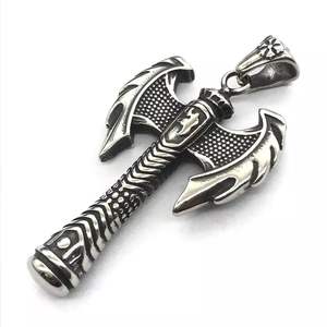 Vintage Punk gioielli nordici in acciaio inossidabile <span class=keywords><strong>Viking</strong></span> <span class=keywords><strong>Warrior</strong></span> Double Sided Axe slavo Tomahawk collana con ciondolo accessori da uomo - Product Image 4
