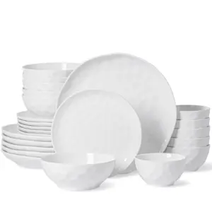 Factory Direct 24 Piece Dinnerware Sets White Porcelain With Plates Bowls Modern Dishes For 6