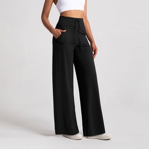 Vêtements de sport décontractés taille haute en gros, pantalon de yoga évasé à jambes larges, poche latérale, taille personnalisée, grande taille, pour femmes - Product Image 3