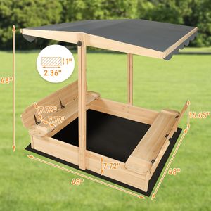 <span class=keywords><strong>Bac</strong></span> <span class=keywords><strong>à</strong></span> <span class=keywords><strong>sable</strong></span> en bois d'extérieur avec auvent réglable, couvercle de banc pliable 48x48 pouces, naturel, pour jardin - Product Image 2