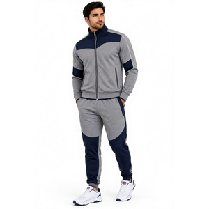 Chándal Deportivo Informal para Hombre, Color Gris, con Bloques de Color, Talla Grande, Cierre Completo, Cuello Alto, Bolsillos Laterales, Corte Regular, Invierno, 100% Algodón - Product Image 1