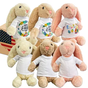 USA warehouse DIY Sublimation Stuffed Animal Exclusive Colored cute Bunnies Toys for Newborn with removeable T shirt