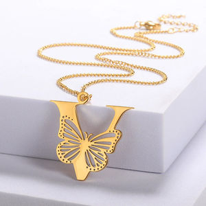 High Quality Stainless Steel 26 Letter Hollow butterfly <b>Necklace</b> a Unique and Fashionable Clavicle Chain - Product Image 3