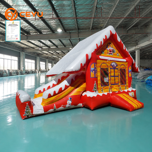 Casa Gonfiabile a Forma di Chalet Natalizio Ceyu con Scivolo, Striscione 'Buone Feste' e Finestre in Rete per Noleggio Invernale - Product Image 1