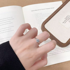 <span class=keywords><strong>Anillo</strong></span> de Diamante Cultivado en Laboratorio, Redondo, de Seis Puntas, Simple y Elegante, en Plata de Ley 925, para Compromiso, Boda, Joyería Fina para Mujer - Product Image 4