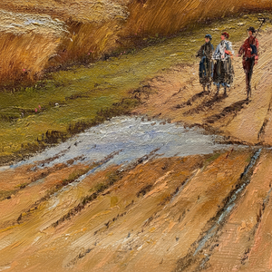 Dipinti a Olio 100% Fatti a Mano 20x24 Pollici, Campo Classico con Tre Persone in Fattoria, Stampa Digitale su Tela o Carta - Product Image 1