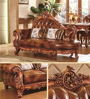 Meubles classiques européens, salon de luxe à la française, chaise longue en cuir champagne