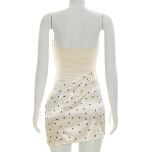 Viviblook C26DS122 Women Summer New Strapless Strapless Polka Dot <b>Print</b> <b>Mini</b> Patchwork Bodycon Party Casual <b>Mini</b> Dress - Product Image 4