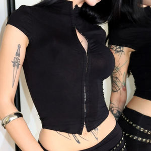 Top de Cuello Alto con Cierre de Gancho, Elástico, para Mujer, Estilo Deportivo, Ajustado, Color Sólido, Tejido de Verano, Ecológico, Transpirable, para Hacer Ejercicio - Product Image 2