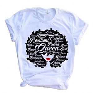 T-shirt décontracté en coton blanc à col rond pour femme, avec logo personnalisé, en velours côtelé uni, motif fille africaine compressée - Product Image 5