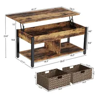 Mobilier de salon de haute qualité table centrale rétro avec comptoir élévateur en bois et cadre en métal de salon, gris