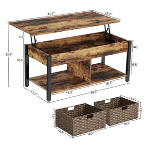 Muebles de sala de estar de <span class=keywords><strong>alta</strong></span> calidad, <span class=keywords><strong>Mesa</strong></span> Central retro con encimera elevadora de madera y marco de metal para sala de estar, <span class=keywords><strong>gris</strong></span> - Product Image 4