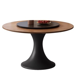 Table à manger ronde en bois massif de style français, style rétro américain avec plateau tournant, table à manger en bois de frêne marbré - Product Image 3