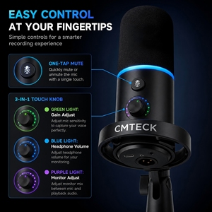 CMTECK DM660 Microfono Dinamico di Alta Qualità XLR/USB Type-C Cardioide 48/96kHz con Cancellazione del Rumore per Podcast e Streaming - Product Image 3