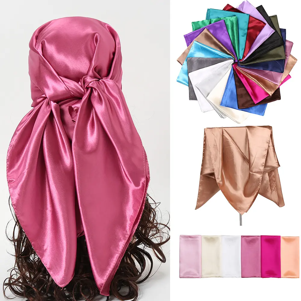 Envoltura de pelo impresa personalizada 90cm * 90cm colores sólidos color en blanco satén chal bufanda de seda