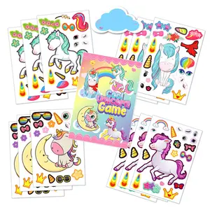 Çocuklar eğitim kendi başına yap çıkartma kitap el sanatları parti dekor hayvan aile oyunu için bir yüz Unicorn karikatür çıkartmalar yapmak