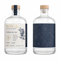 Étiquettes personnalisées en papier texturé avec impression double face, dorées à chaud, métallisées et imperméables pour bouteilles de gin, vin et spiritueux