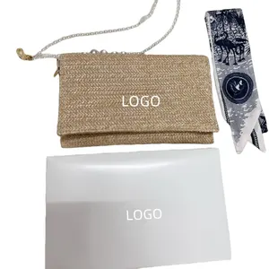Counter New Big Brand LOGO Gift Straw Rattan Slank Shoulder Chain Ladies Small Square Bag Clutch