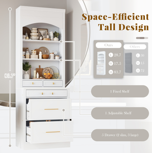 Modern 83.7-inch High Freestanding Kitchen Pantry Tall Kitchen Hutch with Faux Marble Top Kitchen <b>Storage</b> <b>Sideboard</b> - Product Image 3