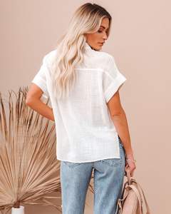 <span class=keywords><strong>Camisa</strong></span> de manga corta de <span class=keywords><strong>lino</strong></span> y algodón para <span class=keywords><strong>mujer</strong></span> de verano 2025 EBay cuello vuelto botón estilo Casual patrón sólido - Product Image 3