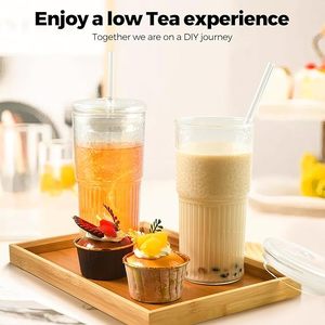2 Vasos de Vidrio con Tapas y Pajitas de Vidrio de 20 oz, Vasos para Café Helado, Esenciales para el Hogar, con Tapa y Pajita para Cerveza - Product Image 2