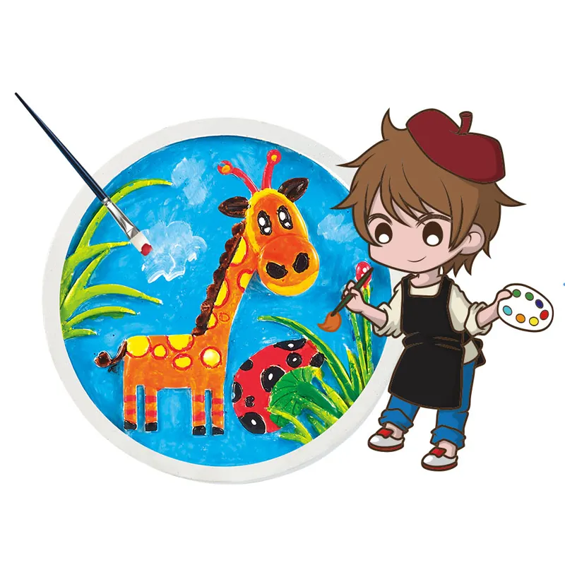 QS New Craft & Art Toy 6 colori fai da te decorare Cartoon giraffa 3D gesso dipinto a mano pittura giocattolo per bambini educativi