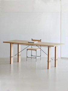 Scrivania da Ufficio Bauhaus, Tavolo Lungo Minimalista Moderno per Riunioni, Piano in Legno di Betulla Resistente alle Macchie, Postazione di Lavoro per Camera da Letto e Studio - Product Image 1