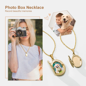 Custom Stainless Steel <strong>Personalized</strong> Photo <strong>Frame</strong> Locket Necklace Sun Moon Evil Eyes Gold Engraved Oval Zircon Trendy Pet Locket - Product Image 3