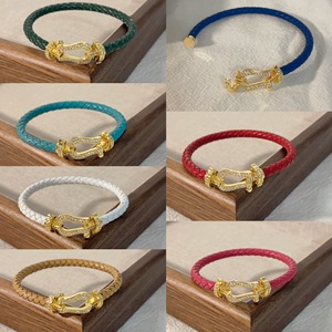 Bracelet en Cordon Rouge et Cuir Fred avec Nœud de <span class=keywords><strong>sabot</strong></span> de cheval, Micro-serti de Diamants en Or-Cuivre 18K, Bracelet de Couple pour Hommes et Femmes - Product Image 5