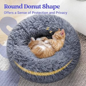 Cama Redonda y Esponjosa para Perros y Cachorros, Lavable a Máquina, Antideslizante, Relajante, de Felpa Suave, Tipo Donut, para Gatos, para Interiores del Hogar - Product Image 4