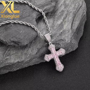 New Fashion Iced Out Bling 5A <b>Cross</b> Pendant Necklace Twisted <b>Chain</b> Hip Hop Jewelry for Men Gift Copper Alloy 18K Gold Plated - Product Image 2