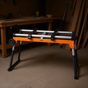 Support de scie à onglet Vevor 42 pouces pliable et roulant avec prises intégrées, hauteur réglable pour le travail du bois - Product Image 2
