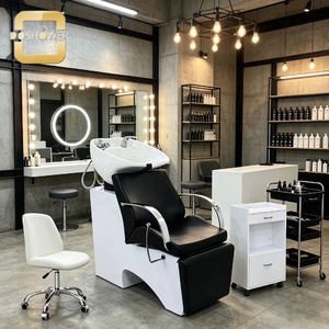 Chaise de coiffure avec dossier inclinable et bac de lavage en céramique pour salon de coiffure - Product Image 1