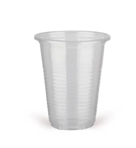 Tasse en plastique 200cc jetable pour eau chaude potable couleur transparente et blanche