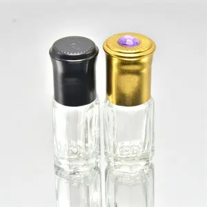 Botella de vidrio octogonal vacía de aceite de perfume attar con botella de rodillo de vidrio, 3ml