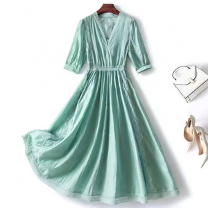 Robe longue plissée en jean tissé écologique coupe trapèze décontractée vintage pour femme, taille naturelle, tailles 2XL <span class=keywords><strong>3XL</strong></span> 4XL, pour les marchés européen et américain - Product Image 5