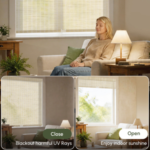 Stores à enroulement semi-transparents à commande manuelle intégrée, filtrant la lumière, <span class=keywords><strong>protection</strong></span> <span class=keywords><strong>solaire</strong></span> et intimité pour la maison, en polyester - Product Image 6