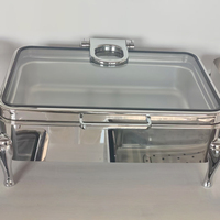 Plat à chafing rond hydraulique personnalisé avec logo, en acier inoxydable, chauffe-plats de buffet avec couvercle en verre pour service de traiteur