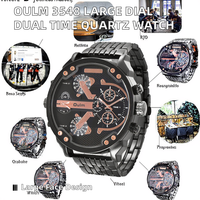 Montre à quartz pour homme Oulm OU02 avec cadran carré, luxe, mode, CHARM, double fuseau horaire, mouvement Seiko, boîtier en alliage, bracelet en or blanc