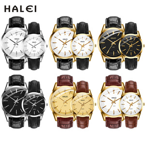 HALEI <b>Couple</b> Quartz <b>Watches</b> Analog Leather Strap Elegant Fashion <b>Watch</b> Set Roman Numeral Display Japanese movement Wholesale - Product Image 6