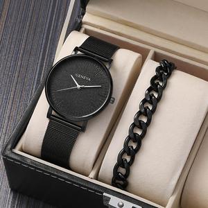 YuSa411 Hot <strong>Geneva</strong> Men Classic Business <strong>Watches</strong> Calendar Quartz <strong>Watch</strong> With Alloy Steel Strap&amp; Bracelet 2pcs <strong>Set</strong> - Product Image 4