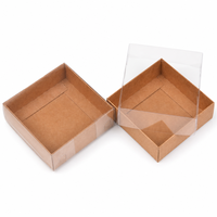 Boîtes en papier personnalisées avec couvercle transparent, base carrée en kraft, emballages cadeaux en plastique transparent pour bonbons et bijoux