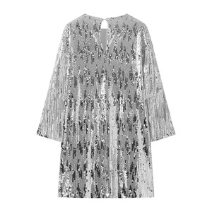 OEM camicie di paillettes estive personalizzate vestono da donna con nappe girocollo in <span class=keywords><strong>argento</strong></span> abiti Casual da donna lucidi - Product Image 2
